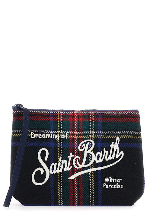 Mc2 Saint Barth Women Pouch Bag Aline Wool Tartan 61 Red Black Blue Ali0022-02549m