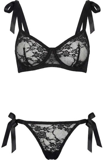 Schwarzes Spitzen-Dessous-Set, 2-teilig, Spalexline Sx1042