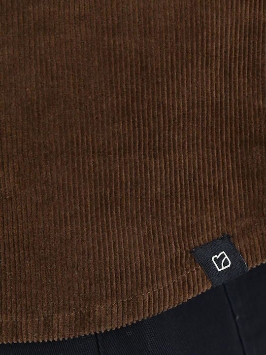 Langärmeliges Cord-Overshirt in normaler Passform Camel