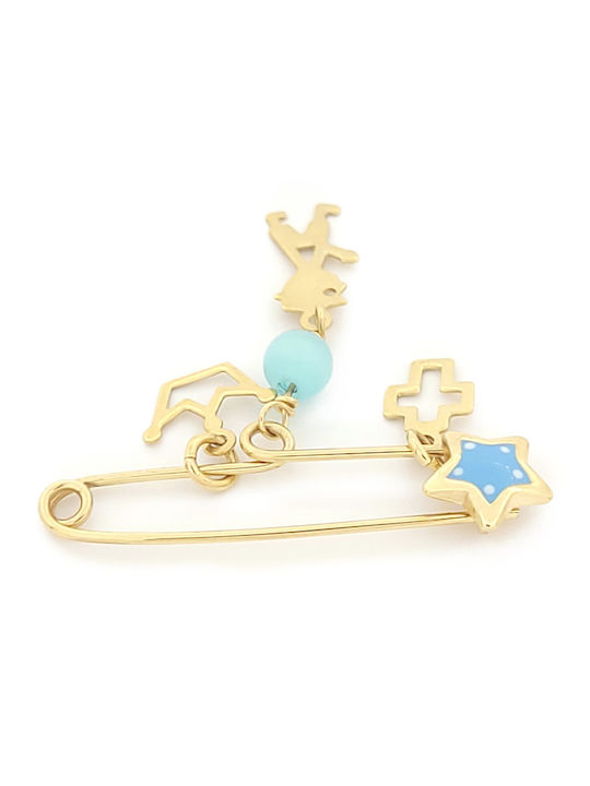 Children’s 9K Gold Safety Pin with Cross for Boy
