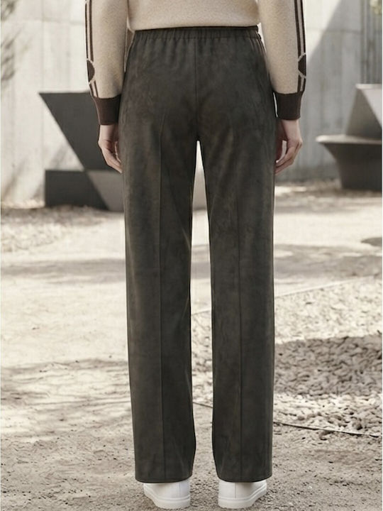 Women's Fabric Trousers with Elastic Waist Black