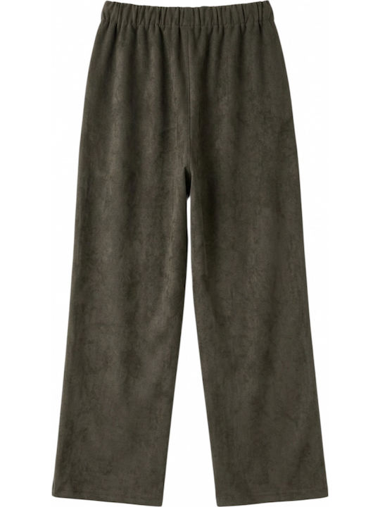 Women's Fabric Trousers with Elastic Waist Khaki