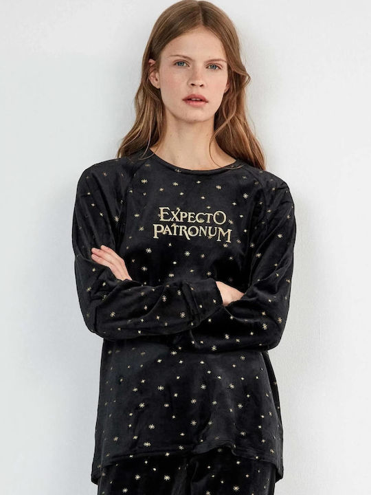 Gisela Set de Pijamale de Iarnă pentru Femei Negru