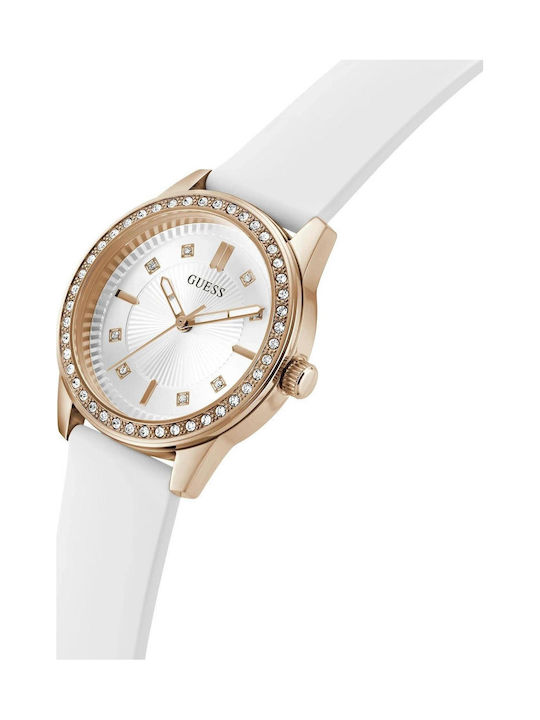 Women's Battery-Powered Watch with White Rubber Strap
