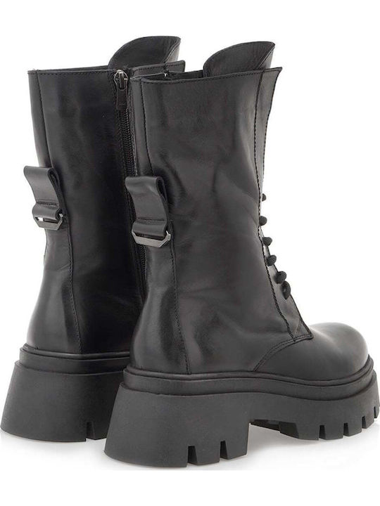 Damen-Lederstiefel mit mittlerem Absatz Schwarz