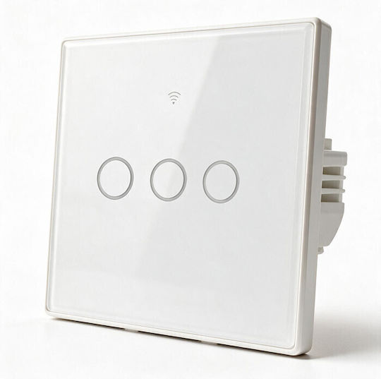 Qoltec Wall-Mounted Triple Wi-Fi Touch Wall Switch with White Frame