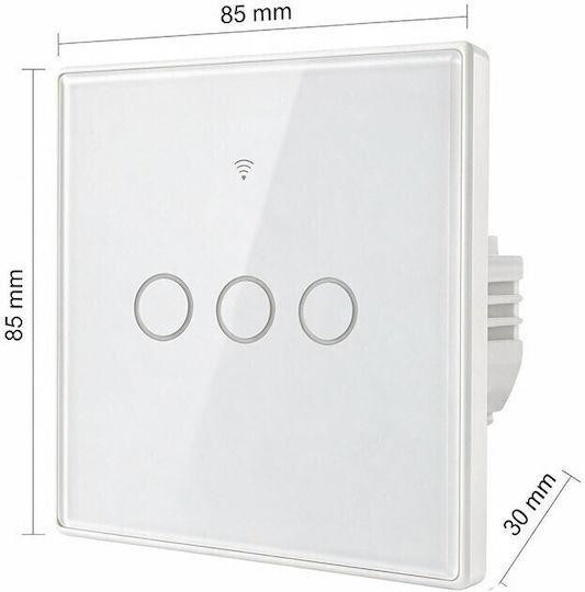 Qoltec Wall-Mounted Triple Wi-Fi Touch Wall Switch with White Frame