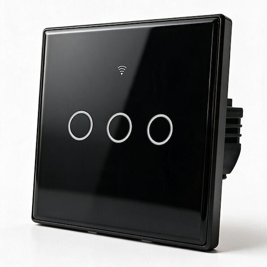 Qoltec Wall-Mounted Wi-Fi Triple Touch Wall Switch with Frame Black