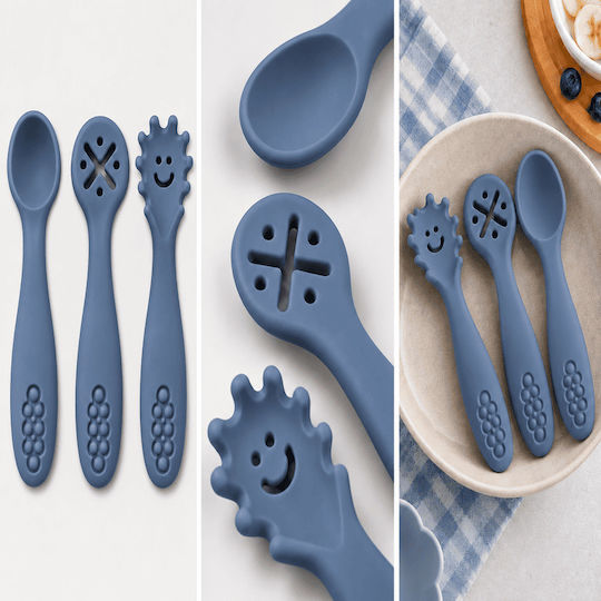Queen Mother Baby-Besteckset aus Silikon Blau 3-tlg.