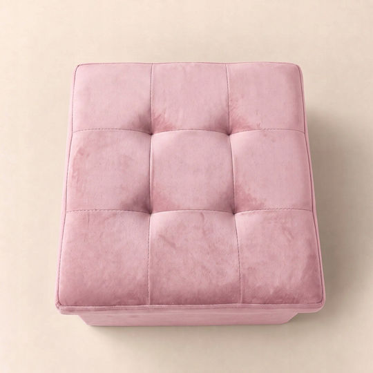 Taburet Pliabil pentru Living cu Spațiu de Depozitare, Tapițat cu Catifea Roz, 38x38x38 cm