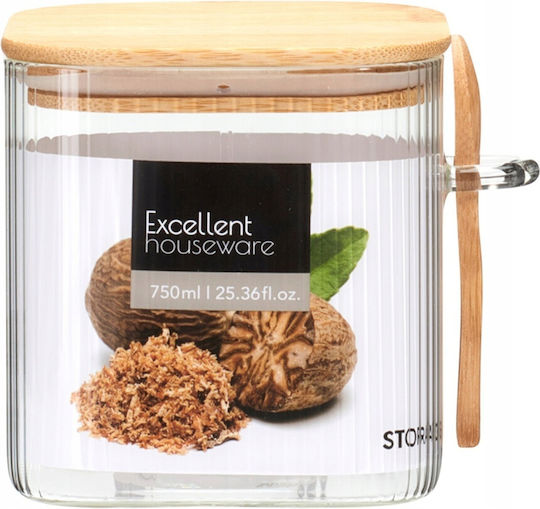 Excellent Houseware Βάζο για Ζάχαρη / Καφέ / Τσάι με Καπάκι Γυάλινο Διάφανο 750ml