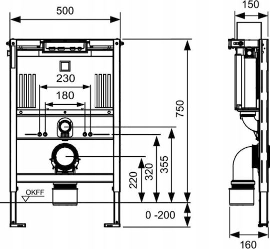 Tece Built-in Metal Corner Low-Pressure Toilet Cistern