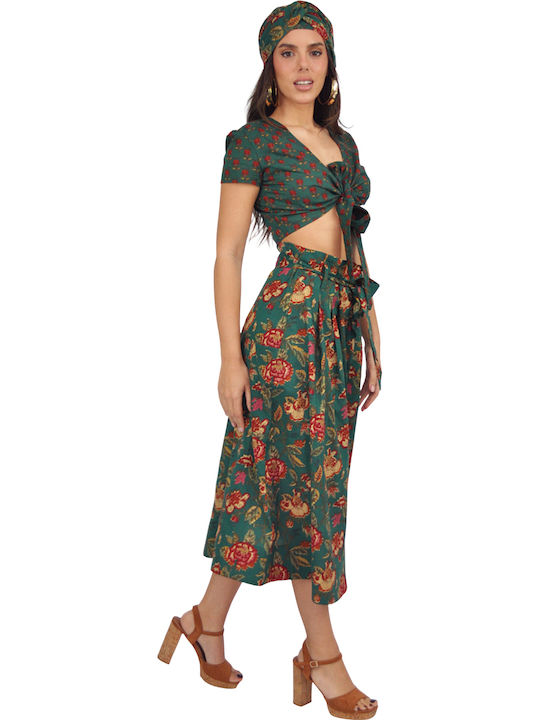 Set with Maxi Skirt Floral Green