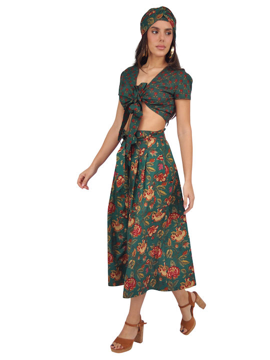 Set with Maxi Skirt Floral Green