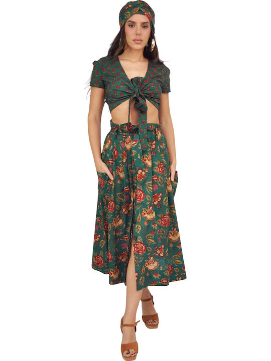 Set with Maxi Skirt Floral Green