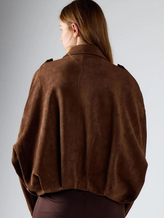 Glamorous Lange Damenjacke Aus Wildleder Für Den Winter Brown An5838