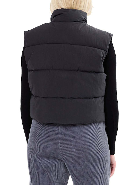 Grace & Mila Crop Women's Sleeveless Winter Jacket Black