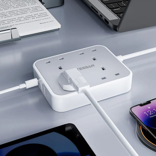 Tessan Πολύπριζο 4 Θέσεων με USB-A, 1 USB-C και Καλώδιο 2m