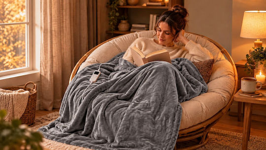 Kraft World TKSH-3 Grey Double Electric Blanket Washable Grey 280W 200x180cm