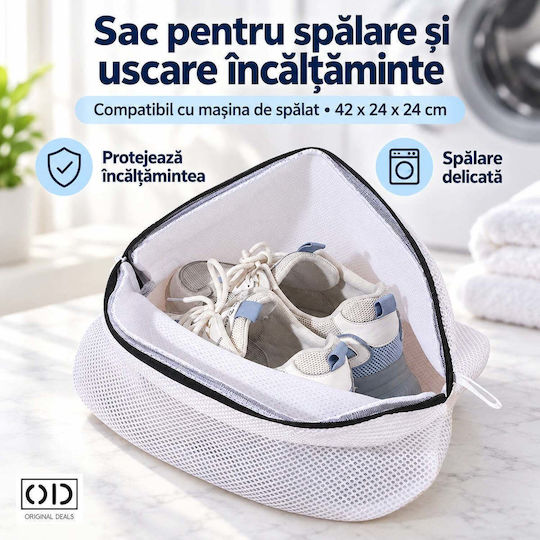 Sac de Spălare și Uscare pentru Pantofi cu Fermoar 42 X 24 X 24 Cm Alb din Poliester Original Deals