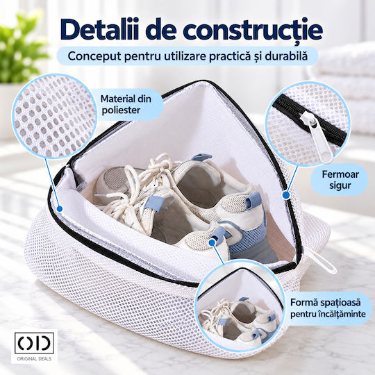 Sac de Spălare și Uscare pentru Pantofi cu Fermoar 42 X 24 X 24 Cm Alb din Poliester Original Deals