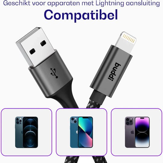 Buddi Flex USB-A към Lightning кабел 12 W Черен