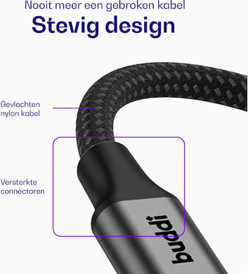 Buddi Flex USB-C to Lightning Cable 20W Μαύρο 5m