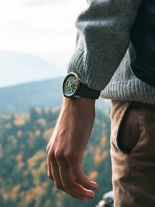 Freelancer Men's Watch 41mm Automatic with Green Leather Strap