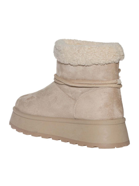 Suede Γυναικεία Μποτάκια Αστραγάλου με Γούνα Beige