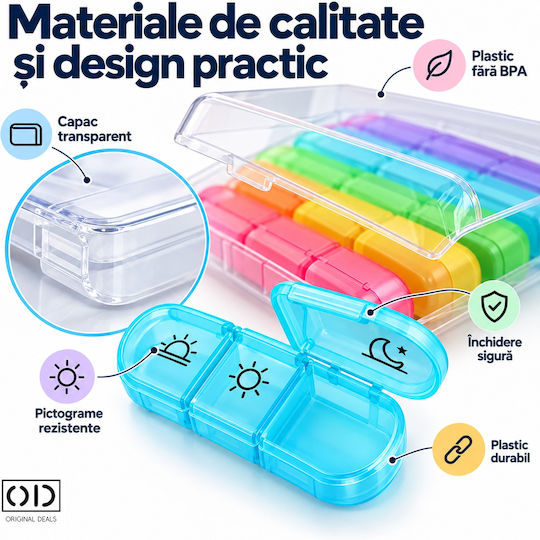 7-day Pill Organizer 21 Compartments Removable Containers 15.6 X 12 Cm Multicolor Original Deals