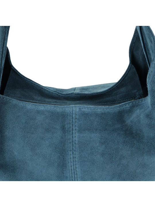 Damen-Schultertasche aus Leder und Wildleder Petrol