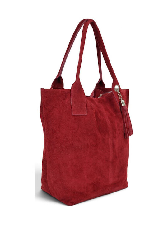 Leather Women's Shopper Bag Suede Dark Red