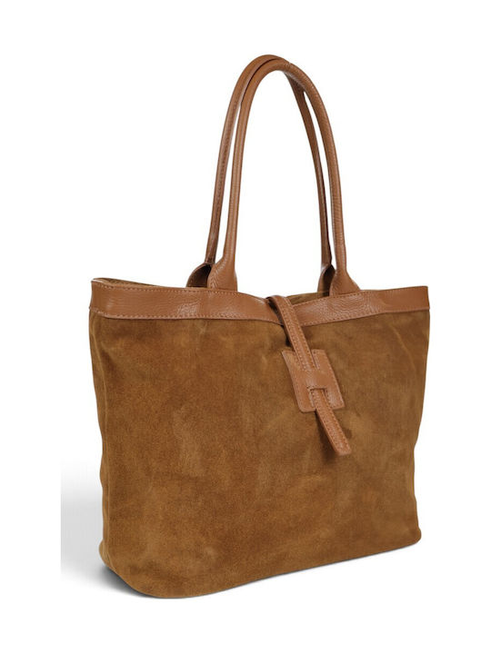 Women's Leather Shopper Bag Suede Tabac Brown