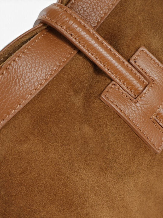 Women's Leather Shopper Bag Suede Tabac Brown