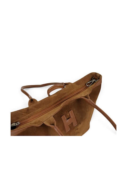 Women's Leather Shopper Bag Suede Tabac Brown