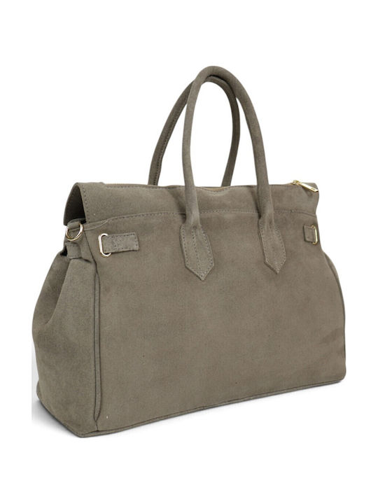 Leather Women's Satchel Bag Suede Taupe