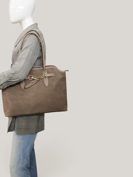 Leather Women's Tote Bag Suede Taupe