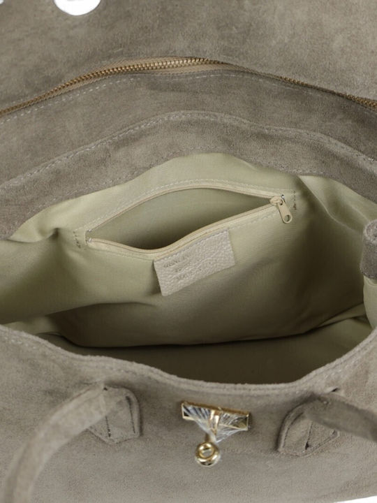 Leather Women's Satchel Bag Suede Taupe