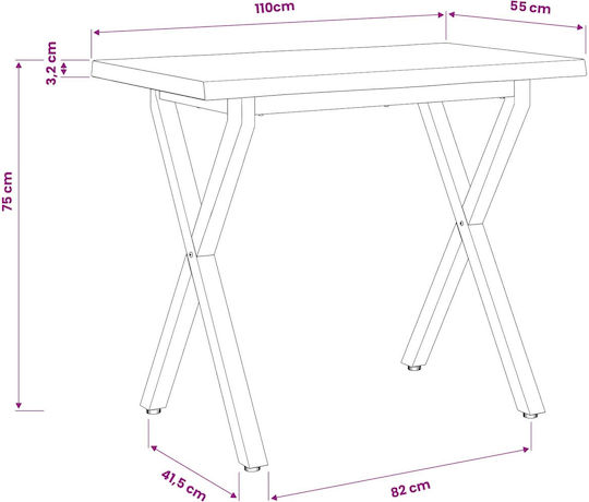 Трапезна Маса от Масивна Дървесина и Метал 110x55x75 см