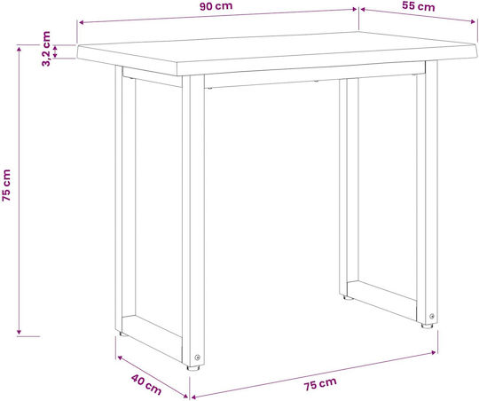 Квадратна Трапезна Маса от Масивна Дървесина и Метал 90x55x75 см