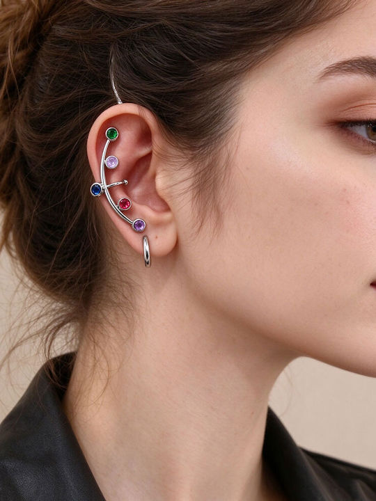 Ατσάλινα Ear Cuffs Πολύχρωμα Στρας Ασημί Σετ 2 Τεμαχίων