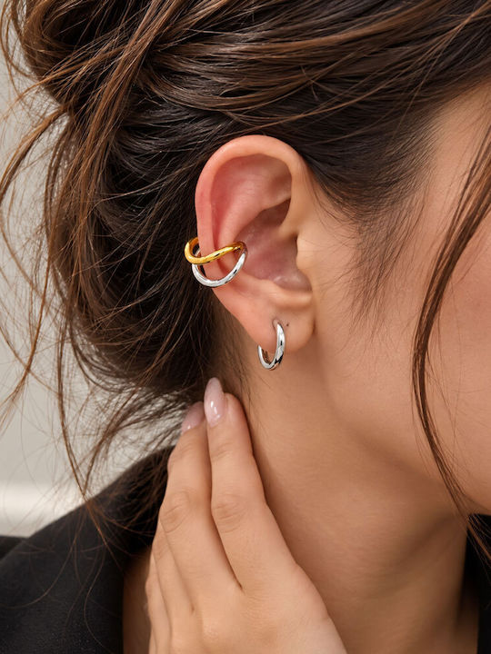 Ohrringe aus Stahl, Ear Cuffs mit gekreuzten Linien, Gold und Silber, 2er-Set