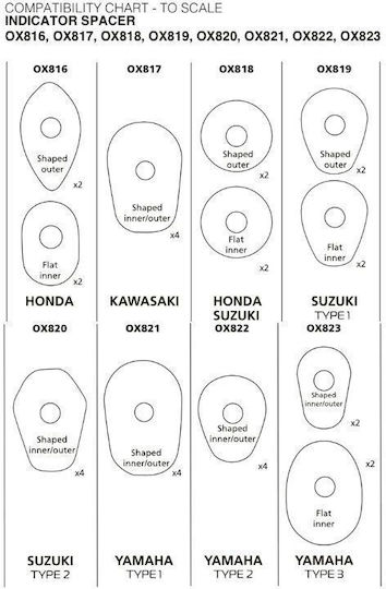 Oxford Blinker-Abstandshalter Motorrad Ox819 Suzuki Type 1 Schwarz – 4er-Set