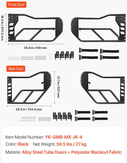 Vevor Jeep Tube Doors 4-Door Compatible with Jeep Wrangler JK Unlimited 2007-2018 Front & Rear Tubular Doors Alloy Steel Storage Bag Rubber Pads Heavy-Duty Hinges Latch O
