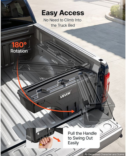 Vevor Truck Bed Storage Box, Waterproof ABS Wheel Well Toolbox, 25 L, Anti-Theft Combination Lock, Compatible with Dodge Ram 1500 2500 3500 2002–2018, Right Passenger Side, Drilling Required