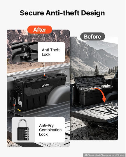 Vevor Truck Bed Storage Box Waterproof Wheel Well Tool Box ABS 25 L Anti-Theft Combination Lock Compatible with Dodge Ram 1500 2019–2023 Left Driver Side Drilling Required