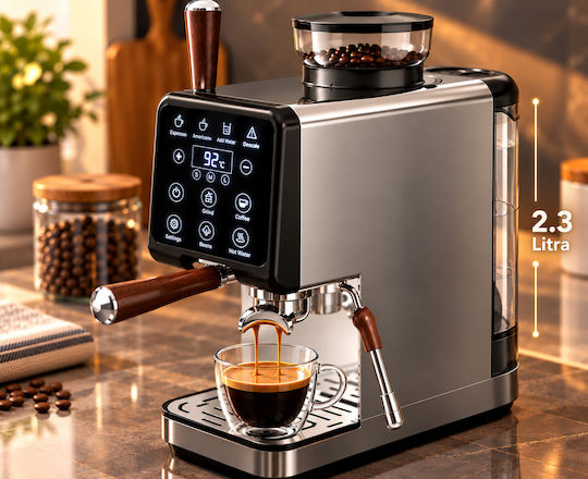 Automatic Espresso Machine 2200W 20bar Pressure with Grinder Silver SN-001-PRO