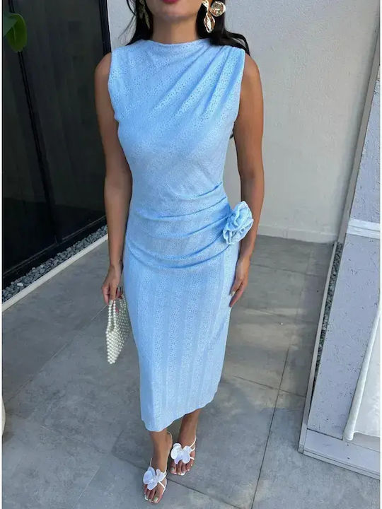 Summer Midi Dress for Wedding / Christening with Lace Light Blue
