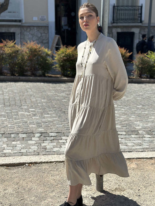 Rochie de Vară Maxi Tip Cămașă Gri