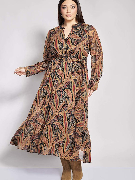 Rochie Midi cu Volane Neagră